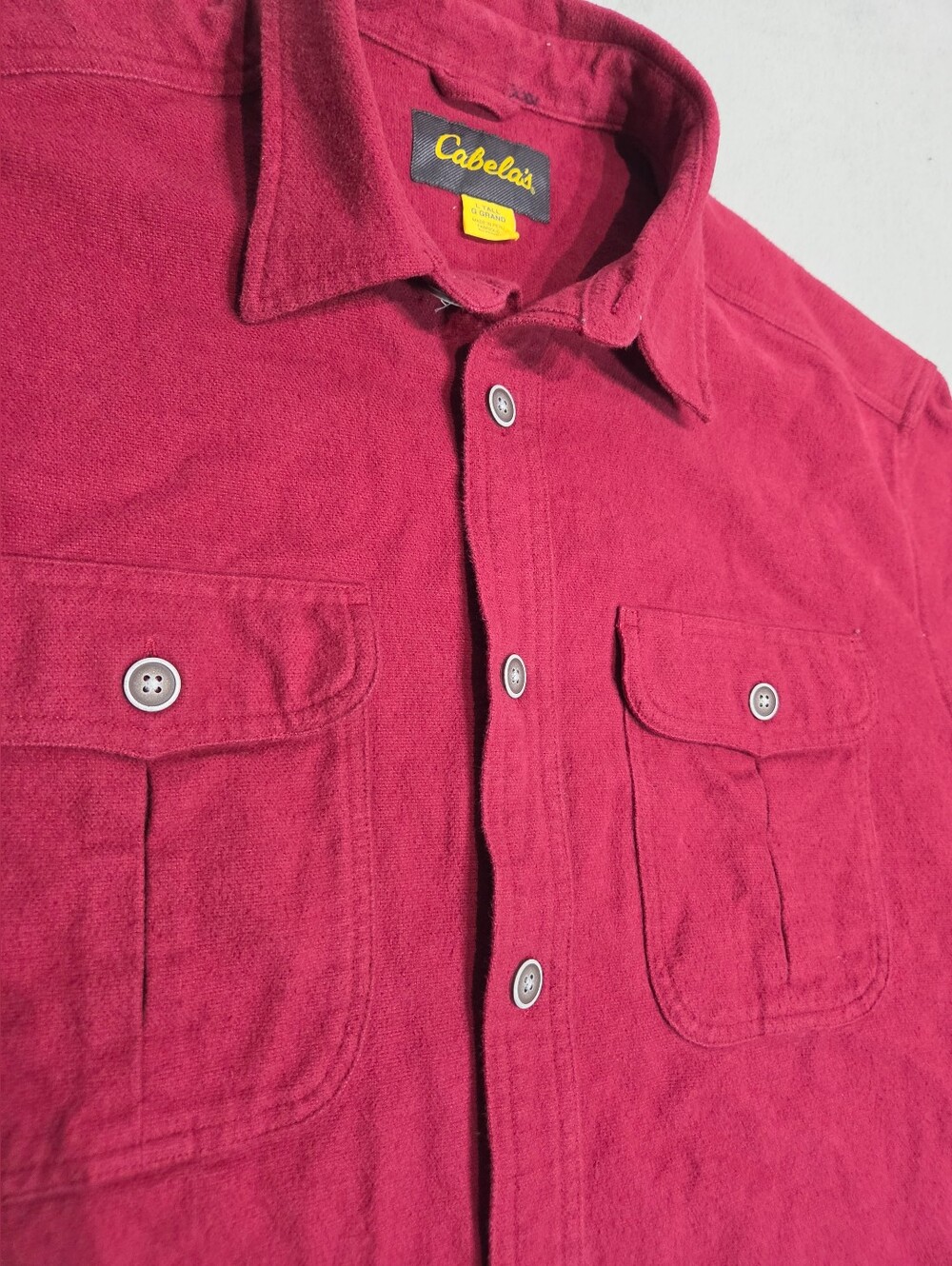 Cabelas Chamois Shirt Mens Large Maroon Heavy Flannel Outdoor Workwear Hunting